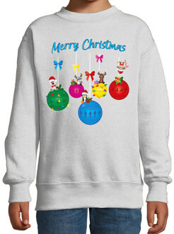 Bellatio Decorations Kersttrui/sweater voor jongens/meisjes - grijs - rendiertjes - Merry Christmas 12-13 jaar (152/164)