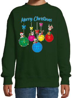 Bellatio Decorations Kersttrui/sweater voor jongens/meisjes - groen - rendiertjes - Merry Christmas 14-15 jaar (170/176)