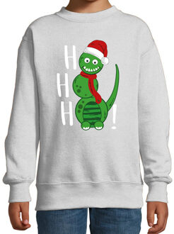 Bellatio Decorations Kersttrui/sweater voor jongens/meisjes - Hohoho - grijs - sneeuwpop dino 9-11 jaar (134/146)