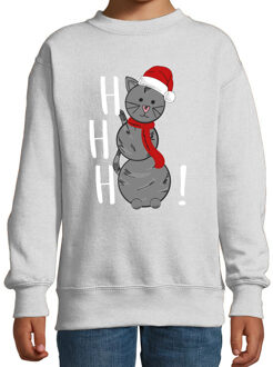 Bellatio Decorations Kersttrui/sweater voor jongens/meisjes - HoHoHo - grijs - sneeuwpop poesje 7-8 jaar (122/128)