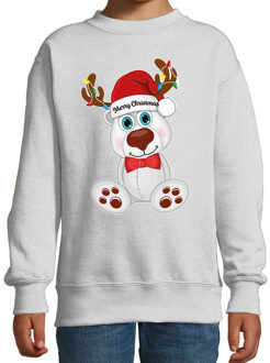 Bellatio Decorations Kersttrui/sweater voor jongens/meisjes - Merry Christmas - grijs - Kerst ijsbeer 14-15 jaar (170/176)