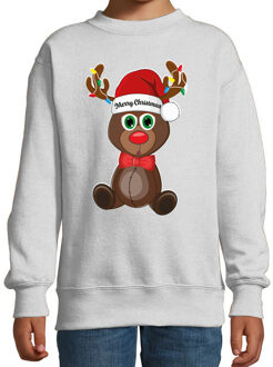 Bellatio Decorations Kersttrui/sweater voor jongens/meisjes - Merry Christmas - grijs - Kerst rendier 12-13 jaar (152/164)