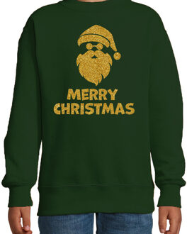 Bellatio Decorations Kersttrui/sweater voor jongens/meisjes - Merry Christmas - groen - glitter goud 12-13 jaar (152/164)