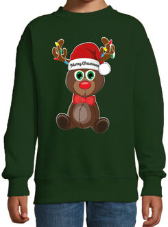 Bellatio Decorations Kersttrui/sweater voor jongens/meisjes - Merry Christmas - groen - Kerst rendier 14-15 jaar (170/176)