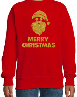 Bellatio Decorations Kersttrui/sweater voor jongens/meisjes - Merry Christmas - rood - glitter goud 12-13 jaar (152/164)