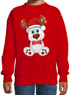 Bellatio Decorations Kersttrui/sweater voor jongens/meisjes - Merry Christmas - rood - Kerst ijsbeer 14-15 jaar (170/176)