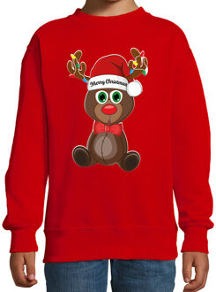 Bellatio Decorations Kersttrui/sweater voor jongens/meisjes - Merry Christmas - rood - Kerst rendier 14-15 jaar (170/176)