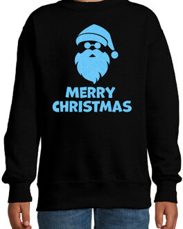 Bellatio Decorations Kersttrui/sweater voor jongens/meisjes - Merry Christmas - zwart - glitter blauw 12-13 jaar (152/164)