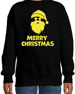 Bellatio Decorations Kersttrui/sweater voor jongens/meisjes - Merry Christmas - zwart - glitter geel 12-13 jaar (152/164)