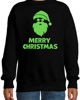 Bellatio Decorations Kersttrui/sweater voor jongens/meisjes - Merry Christmas - zwart - glitter groen 12-13 jaar (152/164)