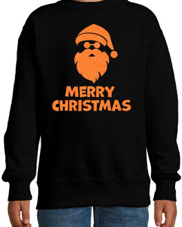 Bellatio Decorations Kersttrui/sweater voor jongens/meisjes - Merry Christmas - zwart - glitter oranje 12-13 jaar (152/164)