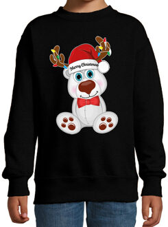 Bellatio Decorations Kersttrui/sweater voor jongens/meisjes - Merry Christmas - zwart - Kerst ijsbeer 12-13 jaar (152/164)