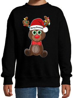 Bellatio Decorations Kersttrui/sweater voor jongens/meisjes - Merry Christmas - zwart - Kerst rendier 12-13 jaar (152/164)