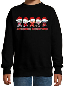 Bellatio Decorations Kersttrui/sweater voor jongens/meisjes - Miauwie Christmas - zwart - Kerst poesjes 12-13 jaar (152/164)
