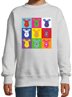 Bellatio Decorations Kersttrui/sweater voor jongens/meisjes - pop art - grijs - Kerst rendier 14-15 jaar (170/176)