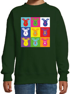 Bellatio Decorations Kersttrui/sweater voor jongens/meisjes - pop art - groen - Kerst rendier 14-15 jaar (170/176)