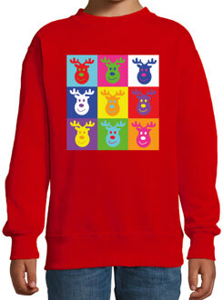 Bellatio Decorations Kersttrui/sweater voor jongens/meisjes - pop art - rood - Kerst rendier 14-15 jaar (170/176)