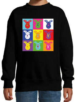 Bellatio Decorations Kersttrui/sweater voor jongens/meisjes - pop art - zwart - Kerst rendier 14-15 jaar (170/176)