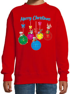 Bellatio Decorations Kersttrui/sweater voor jongens/meisjes - rood - rendiertjes - Merry Christmas