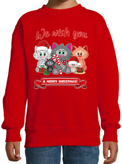 Bellatio Decorations Kersttrui/sweater voor jongens/meisjes - we wish you - rood - Kerst poesjes 14-15 jaar (170/176)