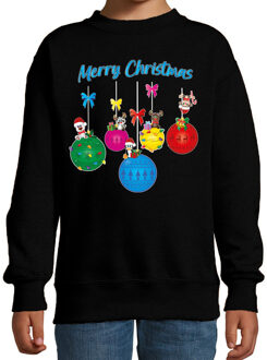 Bellatio Decorations Kersttrui/sweater voor jongens/meisjes - zwart - rendiertjes - Merry Christmas 7-8 jaar (122/128)