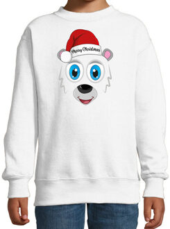 Bellatio Decorations kersttrui/sweater voor kinderen - IJsbeer gezicht - Merry Christmas - wit 12-13 jaar (152/164) - ke