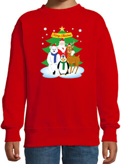 Bellatio Decorations Kersttrui sweater voor kinderen - Kerst dieren vriendjes - rood - lange mouwen