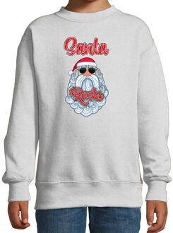 Bellatio Decorations kersttrui/sweater voor kinderen - Kerstman - Santa Rocks - grijs 7-8 jaar (122/128) - kerst truien