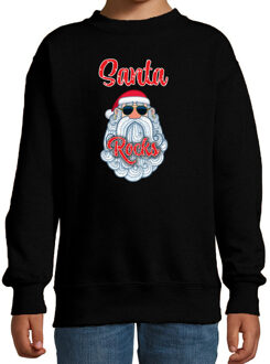 Bellatio Decorations kersttrui/sweater voor kinderen - Kerstman - Santa Rocks - zwart 14-15 jaar (170/176) - kerst truie