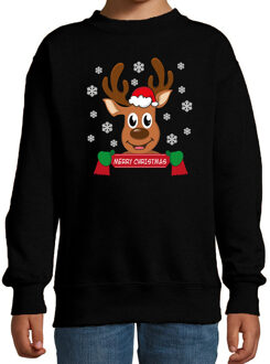 Bellatio Decorations kersttrui/sweater voor kinderen - Merry Christmas - rendier - zwart 12-13 jaar (152/164) - kerst tr