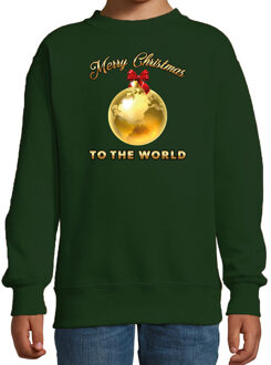 Bellatio Decorations kersttrui/sweater voor kinderen - Merry Christmas - wereld - groen 12-13 jaar (152/164) - kerst tru