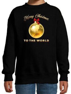 Bellatio Decorations kersttrui/sweater voor kinderen - Merry Christmas - wereld - zwart 12-13 jaar (152/164) - kerst tru