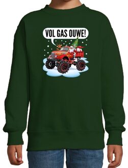 Bellatio Decorations kersttrui/sweater voor kinderen - monstertruck - groen 12-13 jaar (152/164) - kerst truien kind