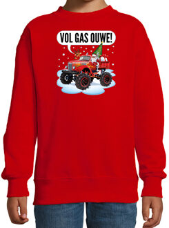 Bellatio Decorations kersttrui/sweater voor kinderen - monstertruck - rood 12-13 jaar (152/164) - kerst truien kind