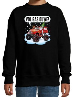 Bellatio Decorations Kersttrui / sweater voor kinderen - monstertruck - vol gas - zwart
