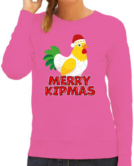 Bellatio Decorations Kersttrui voor dames - Merry Kipmas - roze - kerst kip - schattige kerst