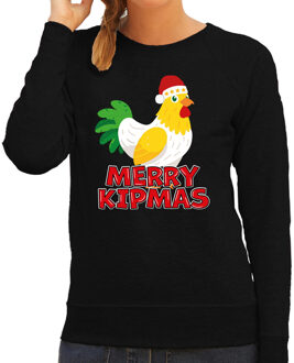 Bellatio Decorations Kersttrui voor dames - Merry Kipmas - zwart - kerst kip - schattige kerst