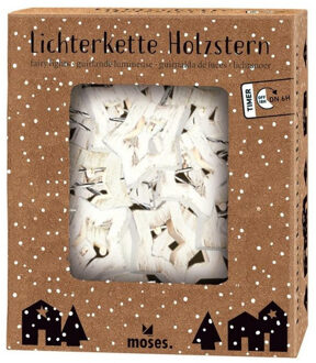 Bellatio Decorations Kerstverlichting - sterren - hout - 120 cm - batterij Wit