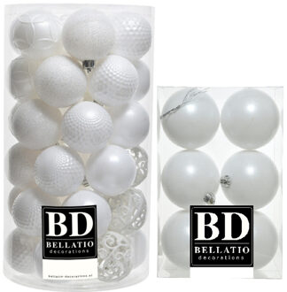 Bellatio Decorations Kerstversiering kunststof kerstballen winter wit 6-8 cm pakket van 49x stuks