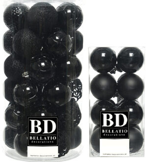 Bellatio Decorations Kerstversiering kunststof kerstballen zwart 4-6 cm pakket van 53x stuks