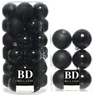 Bellatio Decorations Kerstversiering kunststof kerstballen zwart 6-8 cm pakket van 49x stuks