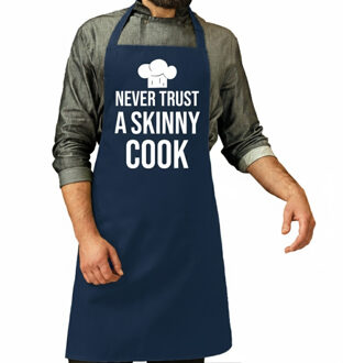 Bellatio Decorations Keuken en BBQ schort - blauw - never trust a skinny cook - koksmuts - verjaardag - Vader / Moederdag