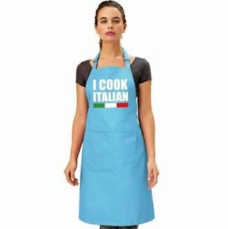 Bellatio Decorations Keuken en BBQ Schort - thema Italie - I cook Italian - lichtblauw - Italiaanse vlag - cadeau Turquoise