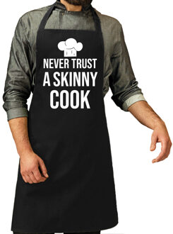 Bellatio Decorations Keuken en BBQ schort - zwart - never trust a skinny cook - koksmuts - verjaardag
