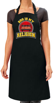 Bellatio Decorations Keukenschort/barbecue schort voor dames - BBQ is my religion - zwart - cadeau Moederdag - barbeque One size