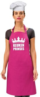 Bellatio Decorations Keukenschort Keuken prinses roze dames met koksmuts / kookmuts wit - Feestschorten