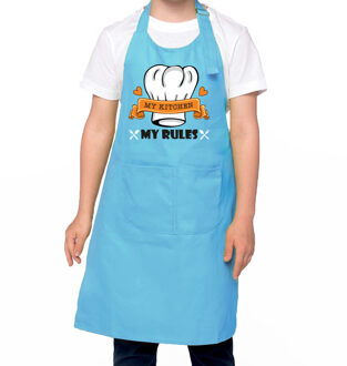 Bellatio Decorations Keukenschort voor kinderen - my kitchen my rules - blauw - unisex - keukenprinses/keukenprins One size