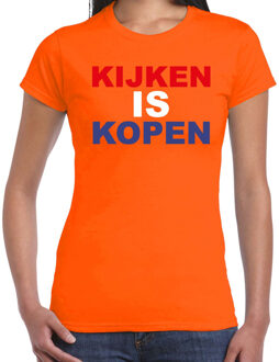 Bellatio Decorations Kijken is kopen t-shirt oranje voor dames - Koningsdag shirts L - Feestshirts