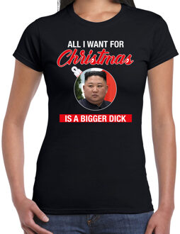 Bellatio Decorations Kim Jong-un All I want for Christmas fout Kerstshirt zwart voor dames 2XL