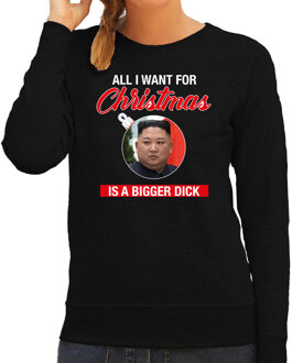 Bellatio Decorations Kim Jong-Un All I want for Christmas foute Kerst sweater / trui zwart voor dames XS